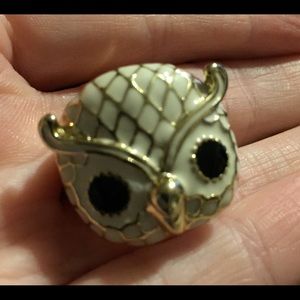 Creamy White & Gold Enamel Owl Ring size 7